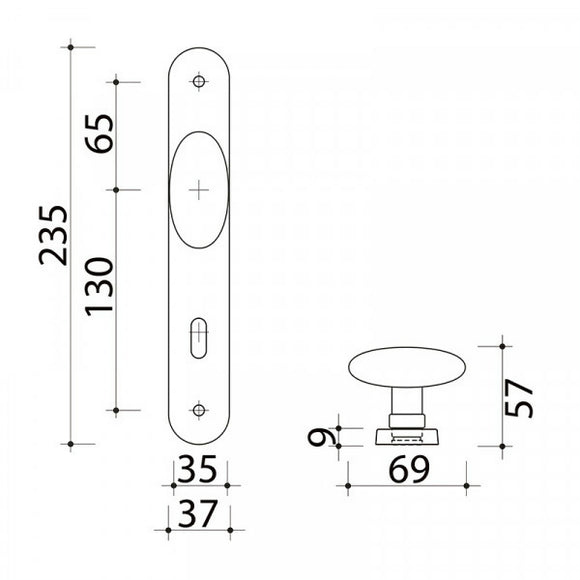 2 poignées de porte sur plaque CHIC, Entrée de clé pour chambre, Finition aluminium blanc RAL 9016, Entraxe standard 195 mm