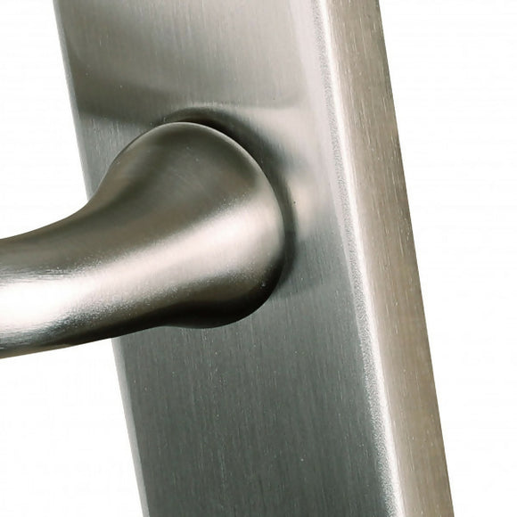 2 poignées de porte sur plaque CHAMBON, Entrée de clé pour chambre, Finition aluminium nickel mat, Entraxe standard 195 mm