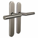 2 poignées de porte universelles Dualfit sur plaque ronde BRUNELLA, Sans trou pour pièce à vivre, Finition Acier nickel mat bi-entraxe 165-195