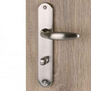 2 poignées de porte sur plaque CHAMBON, Verrou de condamnation pour salle de bain/WC, Finition aluminium nickel mat, Entraxe standard 195 mm