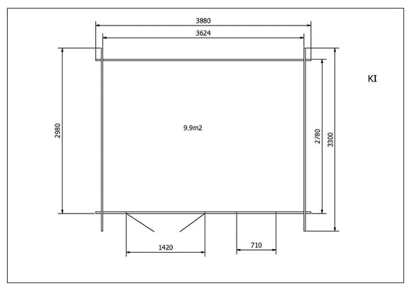 Abri de jardin en bois traité ep 28mm surface utile 99m² 388x298x235cm int043/ineksa
