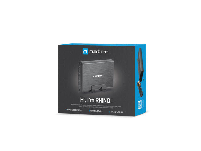 Boîtier de disque dur externe Natec Rhino SATA 3,5 pouces USB 3.0 en aluminium