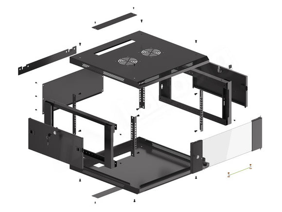 Szafa instalacyjna wisząca 19'' 4U 600X600mm czarna (drzwi szklane)