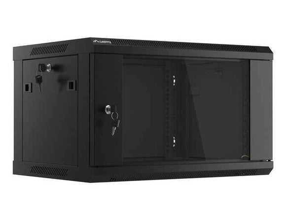 Szafa instalacyjna wisząca 19 cali 6U 600X450mm czarna (drzwi szklane)