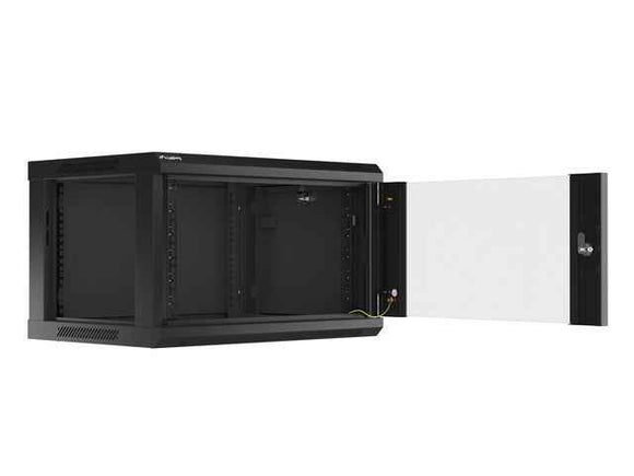 Szafa instalacyjna wisząca 19 cali 6U 600X450mm czarna (drzwi szklane)