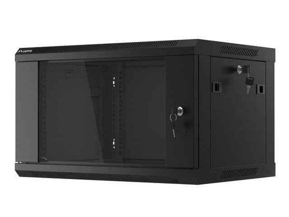 Szafa instalacyjna wisząca 19 cali 6U 600X450mm czarna (drzwi szklane)