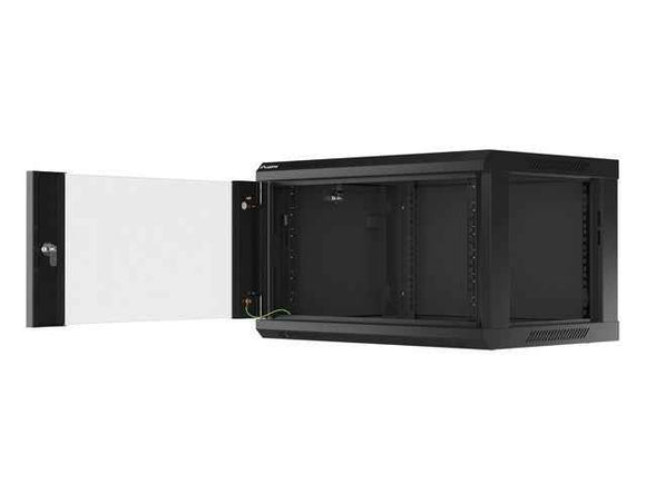 Szafa instalacyjna wisząca 19 cali 6U 600X450mm czarna (drzwi szklane)