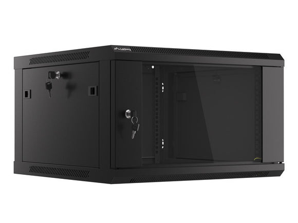 Lanberg wall-mounted installation rack cabinet 19'' 6U 600x600mm black (glass door)