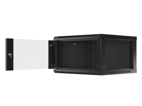 Lanberg wall-mounted installation rack cabinet 19'' 6U 600x600mm black (glass door)