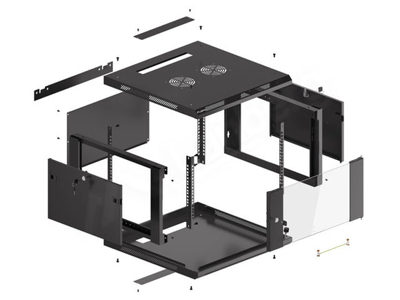 Lanberg wall-mounted installation rack cabinet 19'' 6U 600x600mm black (glass door)