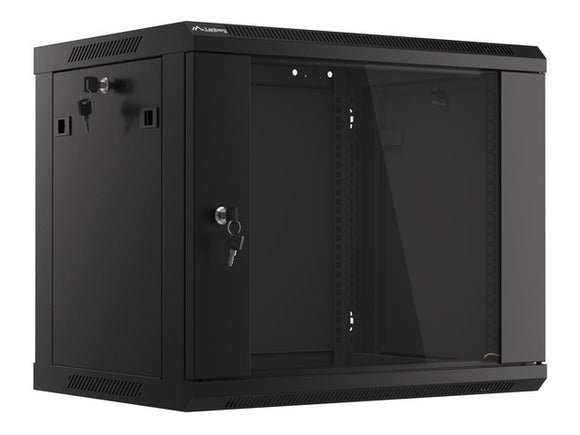 Lanberg 19'' wall-mounted installation cabinet 9U 600x450mm black (glass door)