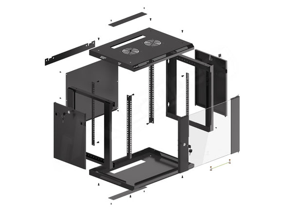 Lanberg 19'' wall-mounted installation cabinet 9U 600x450mm black (glass door)