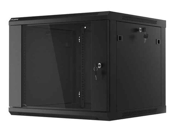 Baie d'installation murale Lanberg 19'' 9U 600x600mm noire (porte vitrée)