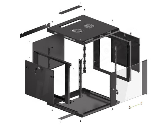 Baie d'installation murale Lanberg 19'' 9U 600x600mm noire (porte vitrée)