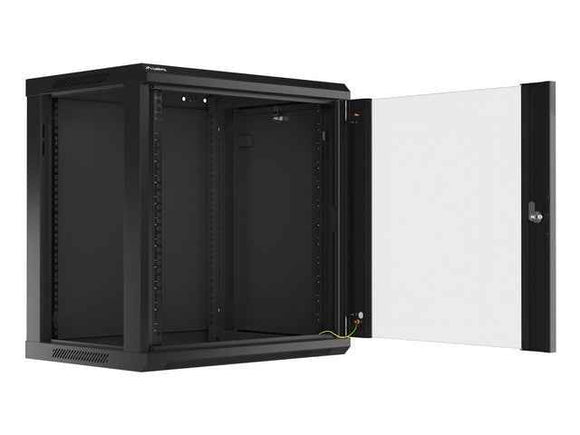 Lanberg wall-mounted installation rack cabinet 19'' 12U 600x450mm black (glass door)