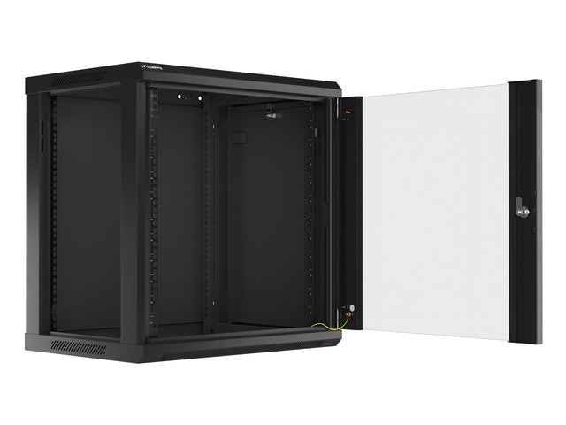 Lanberg wall-mounted installation rack cabinet 19'' 12U 600x450mm black (glass door)