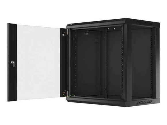 Lanberg wall-mounted installation rack cabinet 19'' 12U 600x450mm black (glass door)