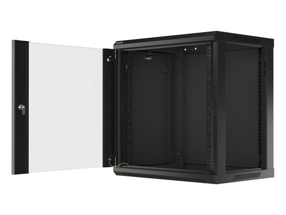 Lanberg wall-mounted installation rack cabinet 19'' 12U 600x450mm black (glass door)