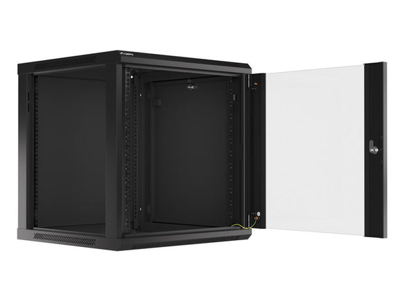 Lanberg wall-mounted installation rack cabinet 19'' 12U 600x600mm black (glass door)