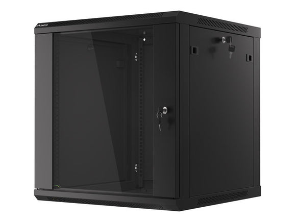 Lanberg wall-mounted installation rack cabinet 19'' 12U 600x600mm black (glass door)