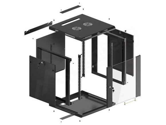 Lanberg wall-mounted installation rack cabinet 19'' 12U 600x600mm black (glass door)