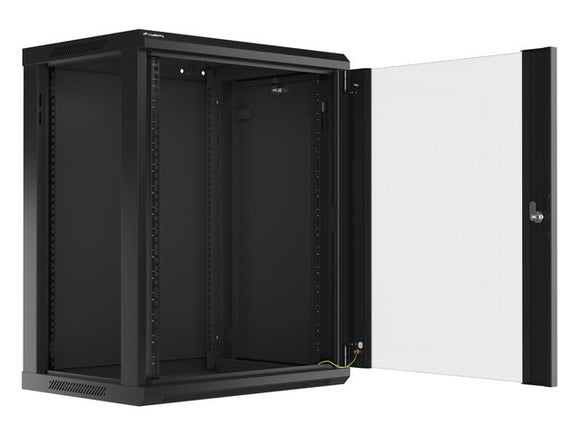 Lanberg wall-mounted installation rack cabinet 19'' 15U 600x450mm black (glass door)