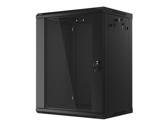 Szafa instalacyjna wisząca 19'' 15U 600X450mm czarna (drzwi      szklane)