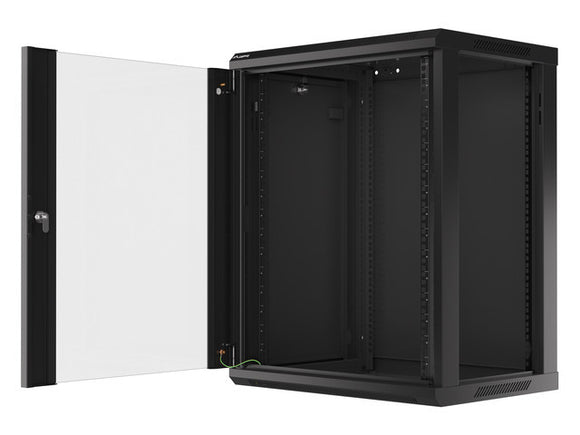 Lanberg wall-mounted installation rack cabinet 19'' 15U 600x450mm black (glass door)