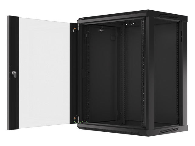 Lanberg wall-mounted installation rack cabinet 19'' 15U 600x450mm black (glass door)