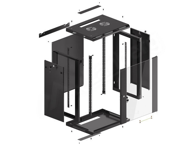 Lanberg wall-mounted installation rack cabinet 19'' 15U 600x450mm black (glass door)