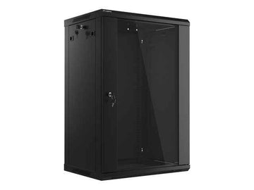 Lanberg wall-mounted installation rack cabinet 19'' 18U 600x450mm black (glass door)