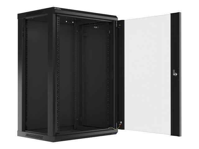 Lanberg wall-mounted installation rack cabinet 19'' 18U 600x450mm black (glass door)