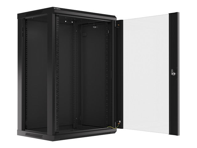 Lanberg wall-mounted installation rack cabinet 19'' 18U 600x450mm black (glass door)