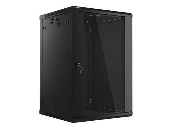 Lanberg | Rack cabinet 19" wall-mount 18U/600x600 (flat pack) with glass door | WF01-6618-10B | Black