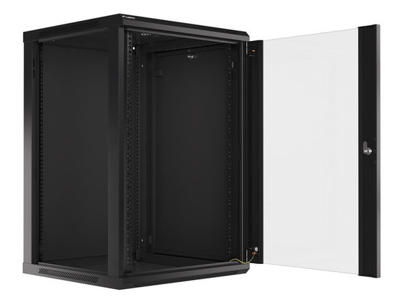 Lanberg wall-mounted installation rack cabinet 19'' 18U 600x600mm black (glass door)