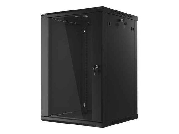 Lanberg | Rack cabinet 19" wall-mount 18U/600x600 (flat pack) with glass door | WF01-6618-10B | Black