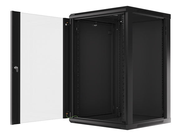 Lanberg wall-mounted installation rack cabinet 19'' 18U 600x600mm black (glass door)