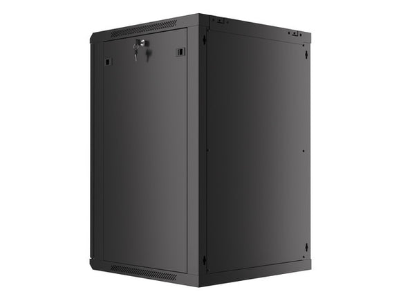Lanberg wall-mounted installation rack cabinet 19'' 18U 600x600mm black (glass door)