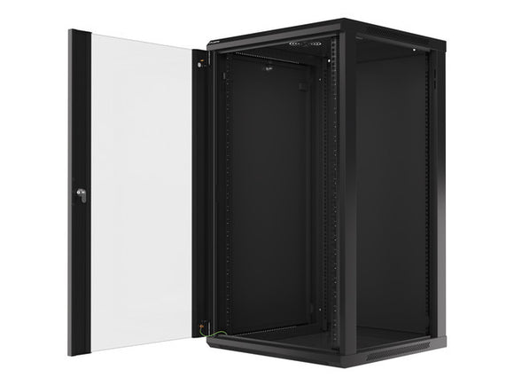 Lanberg wall-mounted installation rack cabinet 19'' 22U 600x600mm black (glass door)
