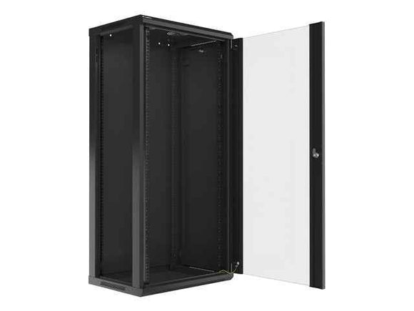 Szafa instalacyjna wisząca 19'' 27U 600X450mm czarna (drzwi szklane)
