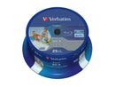 BD-R Verbatim 25GB 6x Datalife 25 Pack Spindle Wide Printable no ID