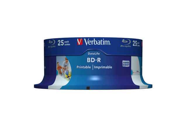 BD-R VERBATIM 25 Go, vitesse 6x, 25 feuilles, simple couche, broche, imprimable, « Wide Inkjet Printable » « 43811 »