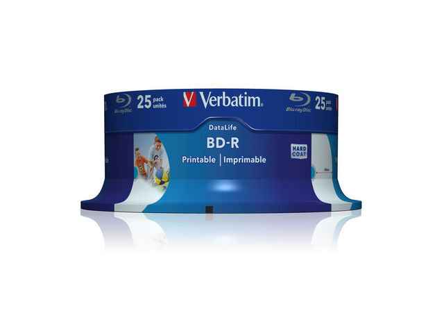 BD-R VERBATIM 25 Go, vitesse 6x, 25 feuilles, simple couche, broche, imprimable, « Wide Inkjet Printable » « 43811 »
