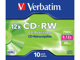 CD-RW VERBATIM 700MB, VITEZA 12X, 10pack, JewelCase, "43148"