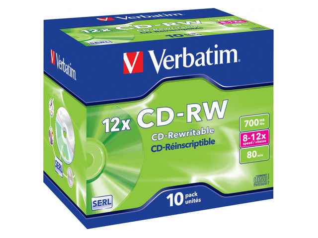 CD-RW VERBATIM 700MB, VITEZA 12X, 10pack, JewelCase, "43148"