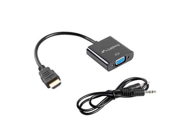 Adaptateur de câble vidéo Lanberg AD-0017-BK 0,2 m VGA (D-Sub) HDMI Type A (Standard) Noir