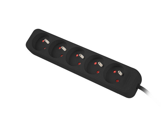 Multiprise 1,5 m, noire, 5 prises, câble en cuivre massif