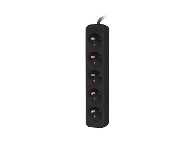 Multiprise 1,5 m, noire, 5 prises, câble en cuivre massif