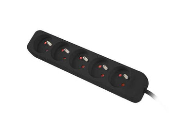 Multiprise 3 m, noire, 5 prises, câble en cuivre massif