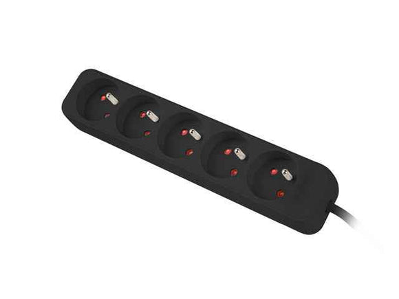 Multiprise 3 m, noire, 5 prises, câble en cuivre massif